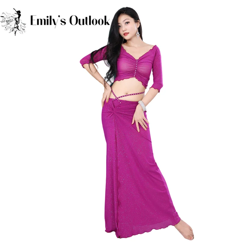 Костюм для танца живота с длинным рукавом серебристая сетка |