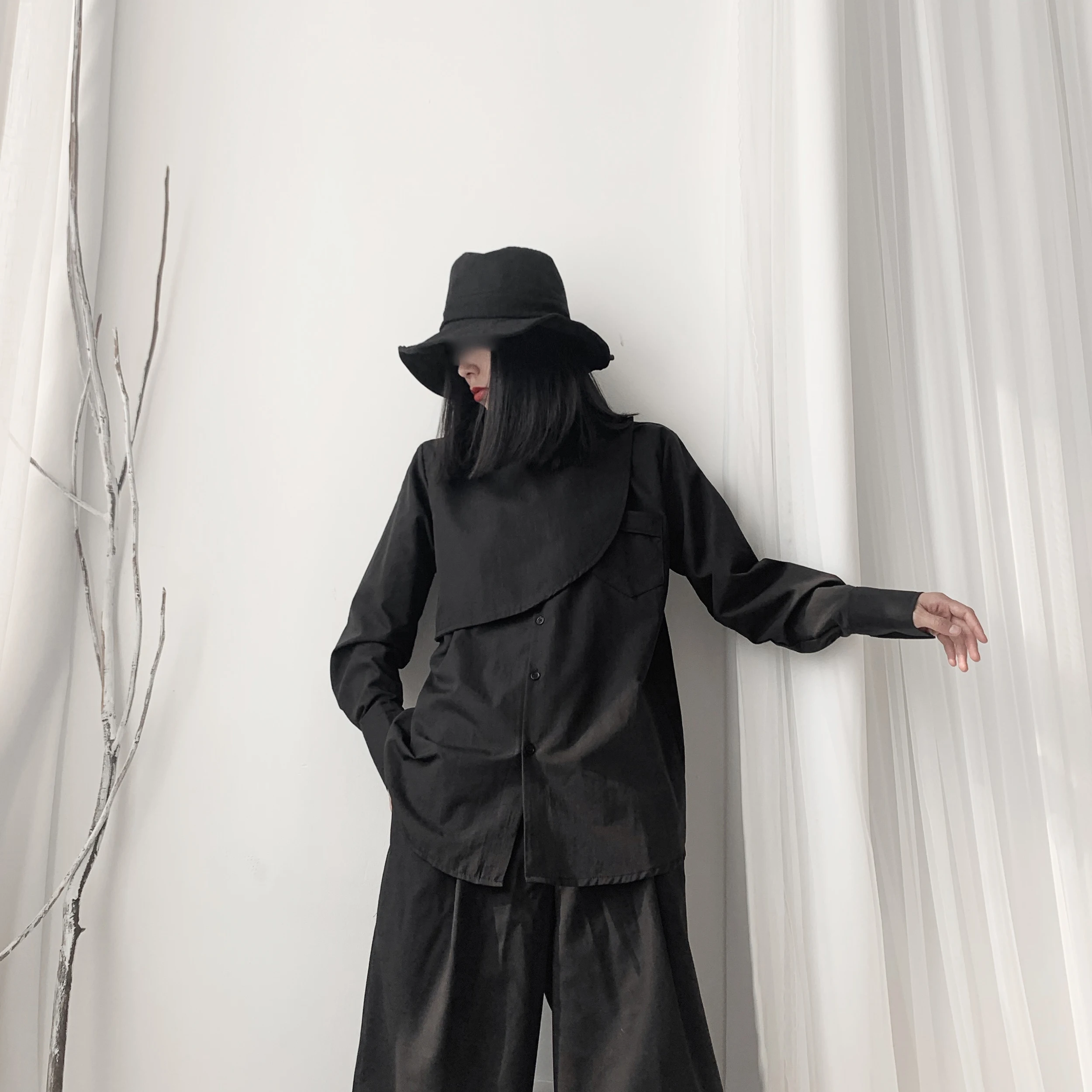 Женская одежда в стиле темного Ямамото рубашка ретро с асимметричным сложенным