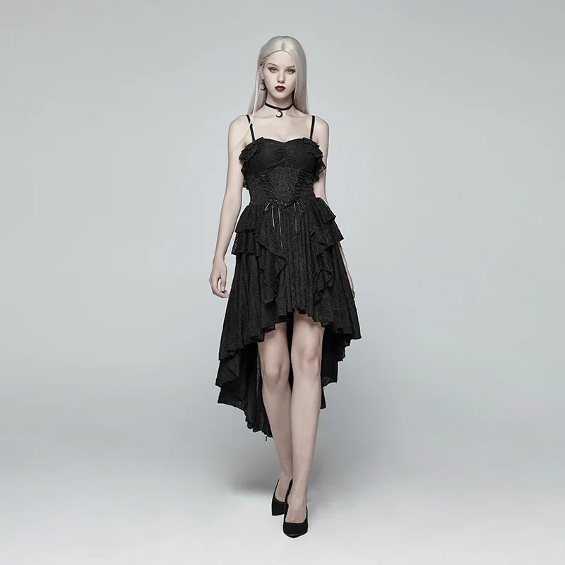 Женское платье без бретелек в стиле панк готическое черное многослойное длинное