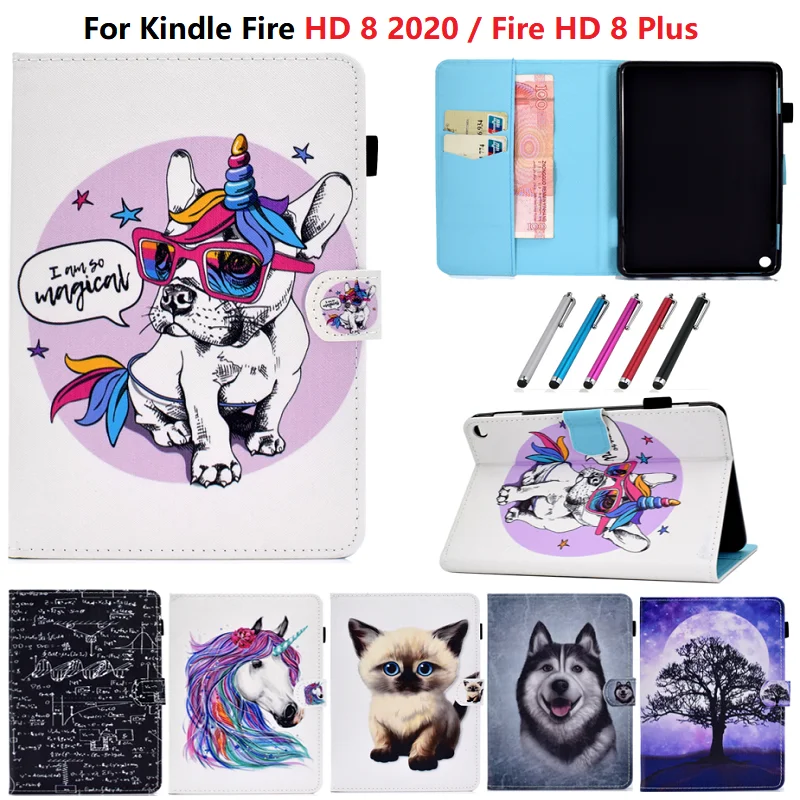 Классный чехол для планшета с единорогом и щенком Amazon Kindle All New Fire HD8 Plus HD 8 2020 0 Coque