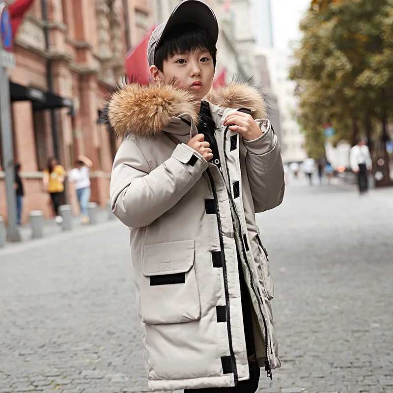 -30 градусов коллекция 2019 года зимняя куртка на утином пуху для мальчиков длинное