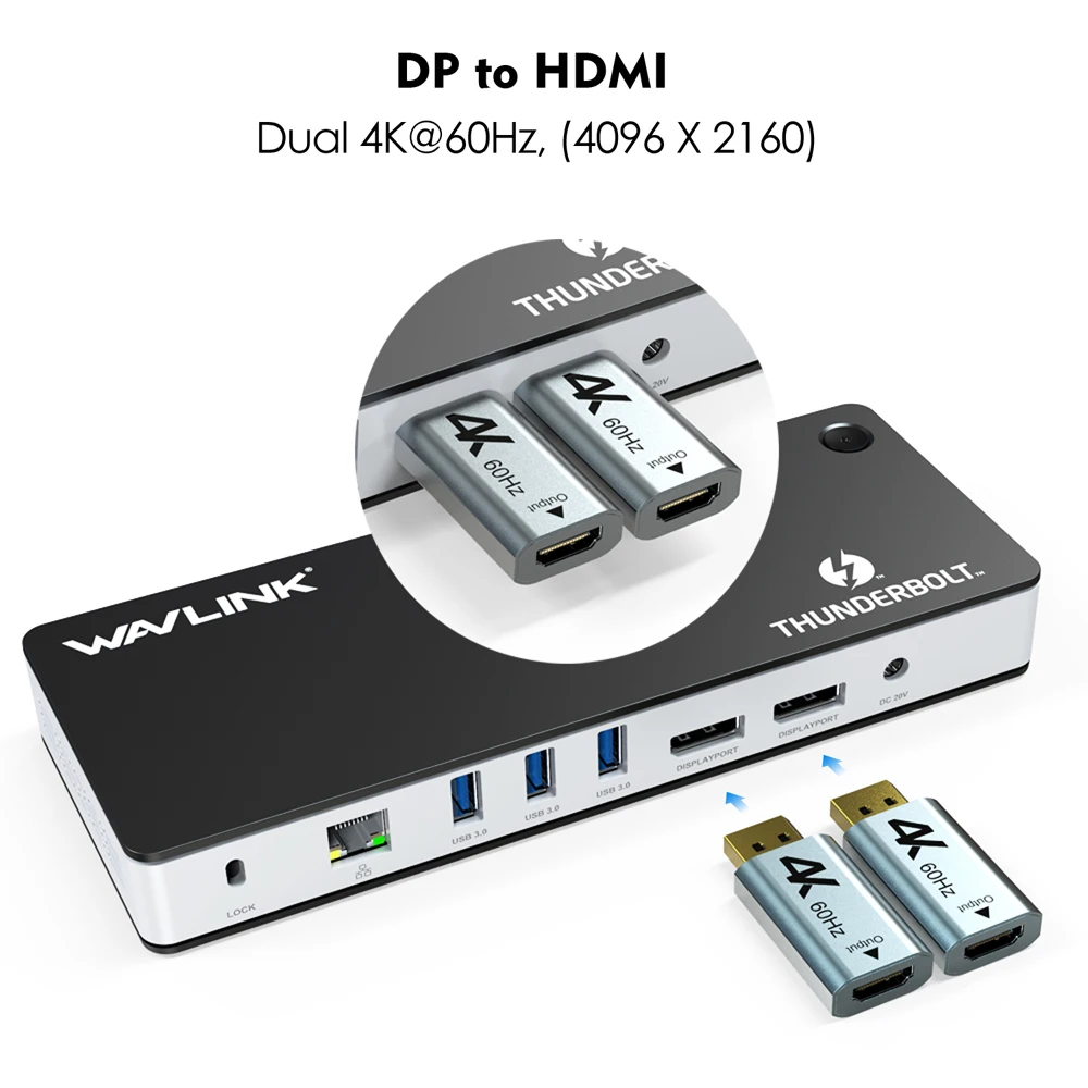 Док станция Thunderbolt 3 USB C 8K DisplayPort два порта 4K @ 60 Гц PD 0/C Gigabit Ethernet для Mac OS Windows