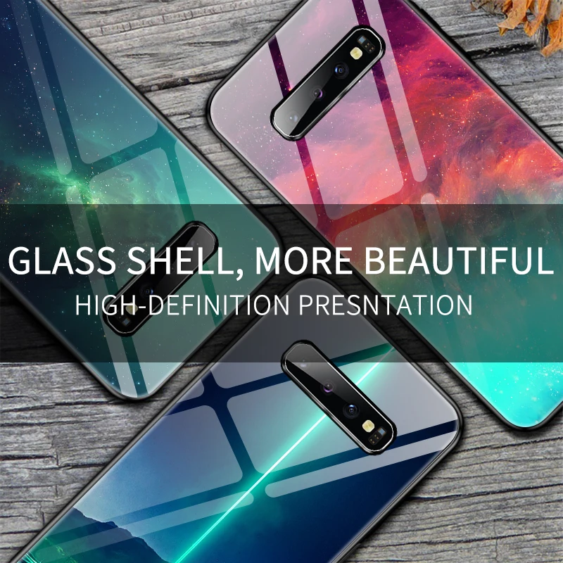 

Luxury Painted Starry Sky Tempered Glass Phone Case, Suitable For Samsung Galaxy S21 S20 S10 E 5G S9 Note 10 Plus Silicone Case