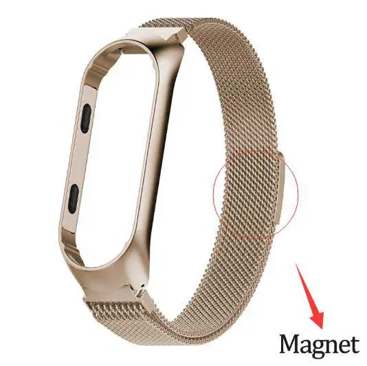 Magnet Gold Rovtop, магнитный браслет на запястье, ремешок для Xiaomi MiBand 4, 3, MiBand 3/4, металлический браслет, ремешок на запястье из нержавеющей стали - Цвет: Magnet Gold