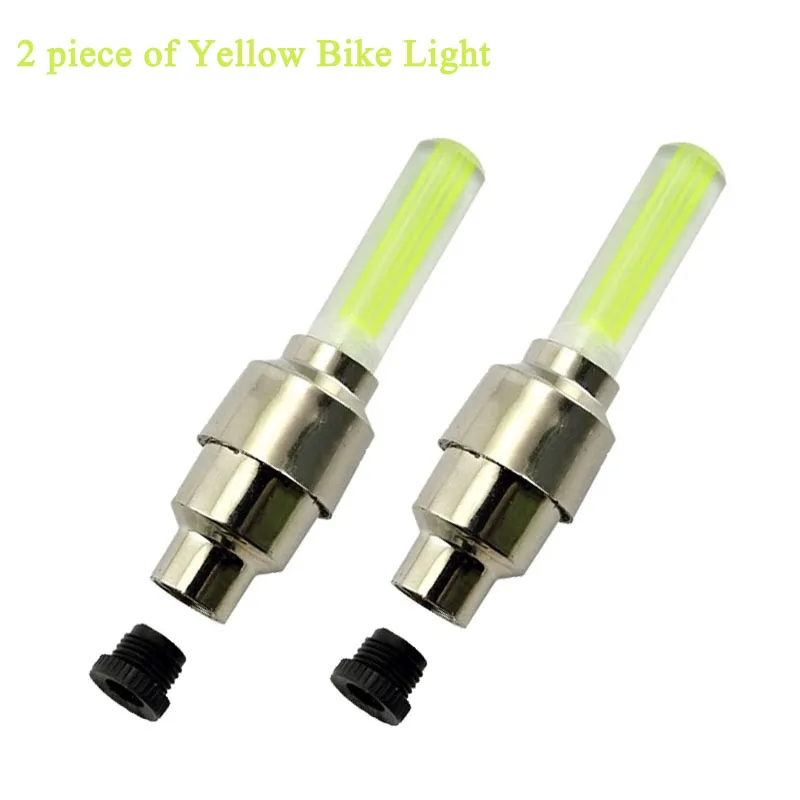 Yellow bike light 2 шт., велосипедный шинный газ, светильник с насадкой, светящиеся палочки, сердечник клапана, велосипедный светильник, шина, колесо, спица, светодиодный велосипедный фонарь, аксессуары для фонарей - Цвет: Yellow bike light