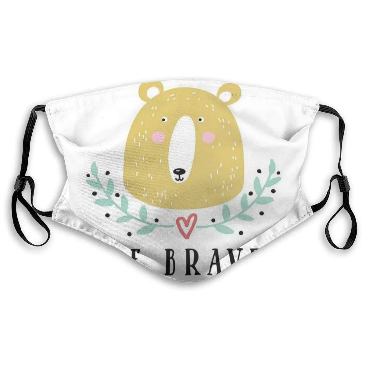 

Unisex Half Face Mouth Mask Face Masks Anti-Dust Face Windproof Ski,Be Brave Message With A Bear Green Leaves Heart And
