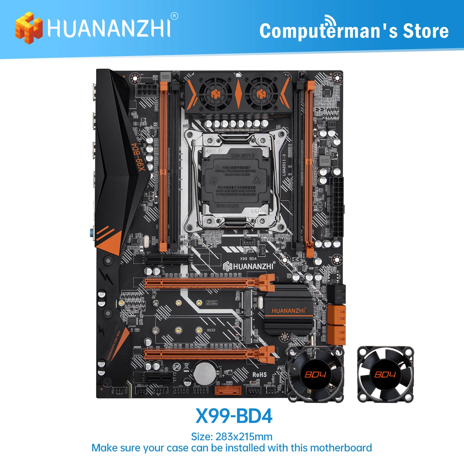 HUANANZHI-placa base X99 BD4, con ventilador MOS, Intel XEON E5, LGA2011-3, todas las Series, DDR4, RECC, memoria no ECC, compatible con NVME, NGFF