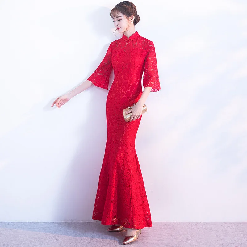 Тост невесты Cheongsam длинный 2020 новый зимний красный короткий китайский свадебное