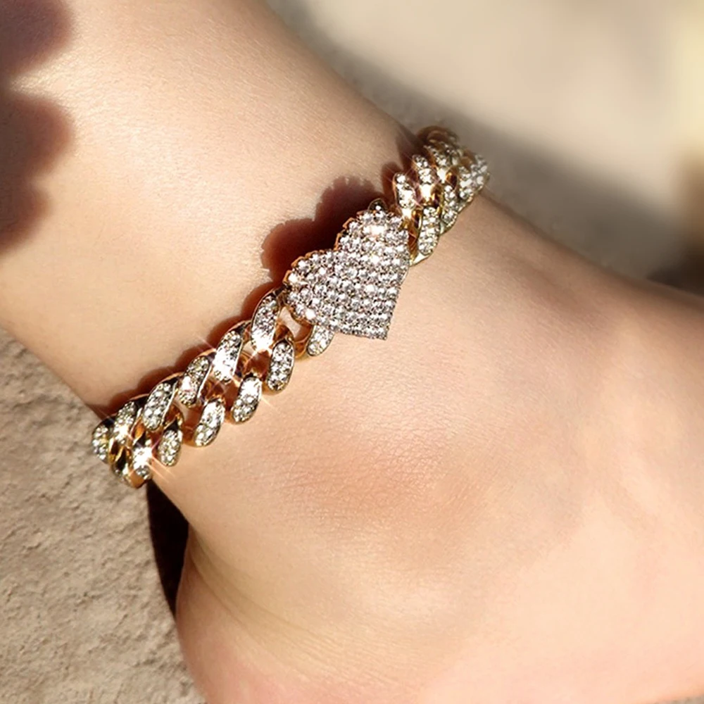 Анклет с кристаллами в форме сердца для женщин и мужчин ювелирные украшения ног