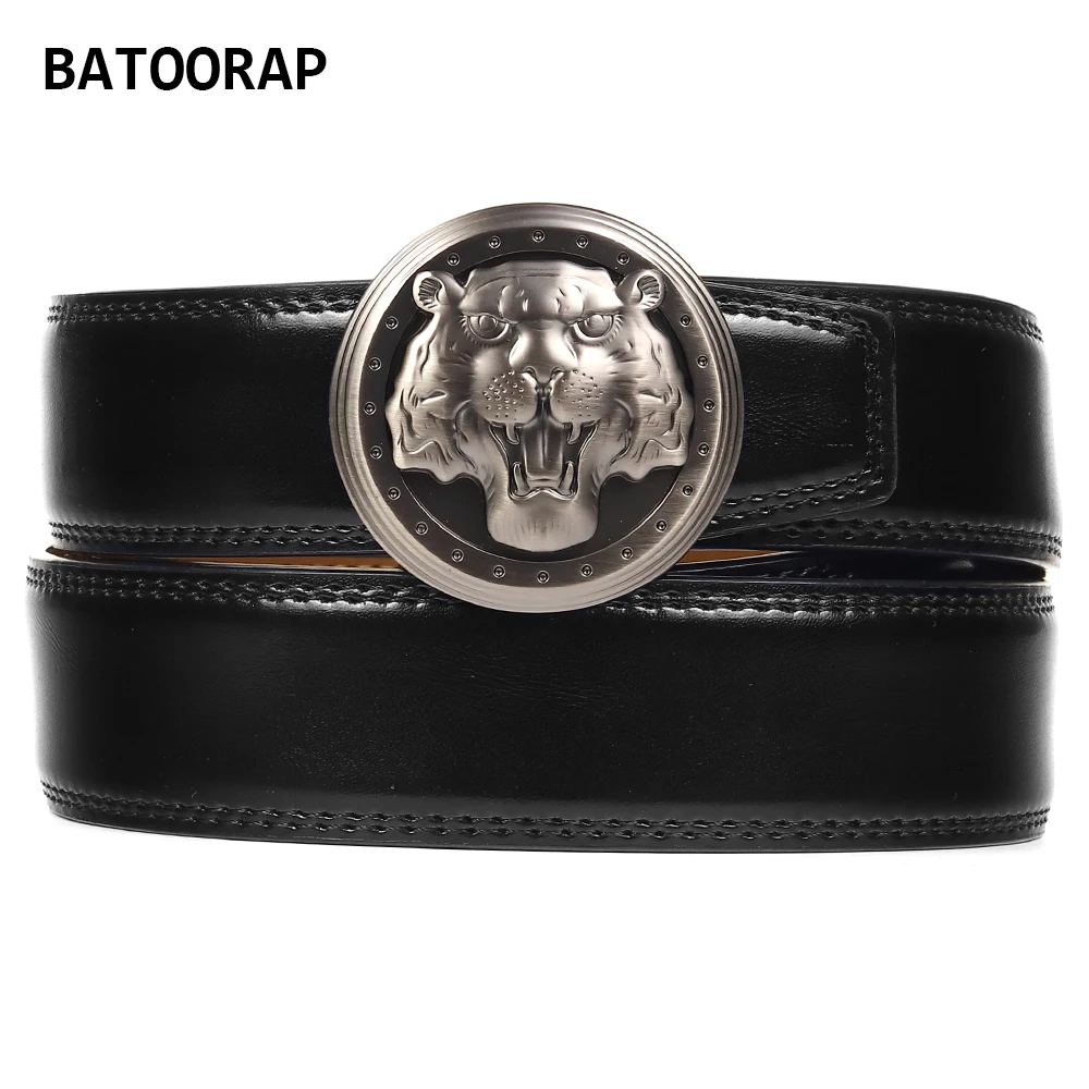 

BATOORAP Fashion Belt For Men Leather Designer Luxury Novelty Lion Metal Buckle Black Cowhide Male Business Trouser Strap Belts