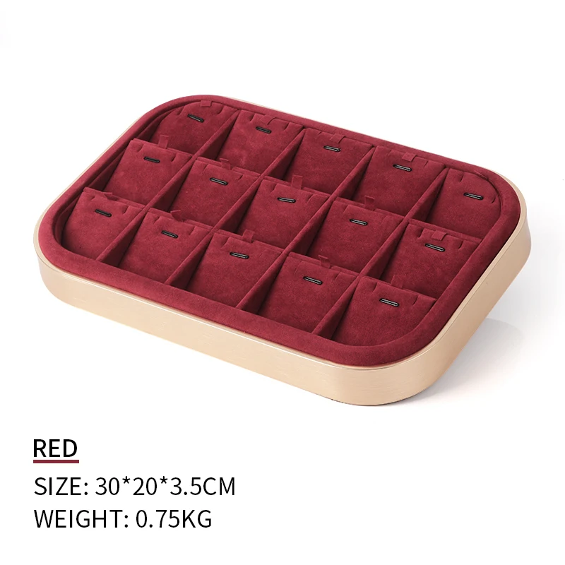 

15 Grids Red Exquisite Metal Microfiber Earring Jewelry Display Tray For Femal Pendent Jewellery Set Showcase 8 Colors Available