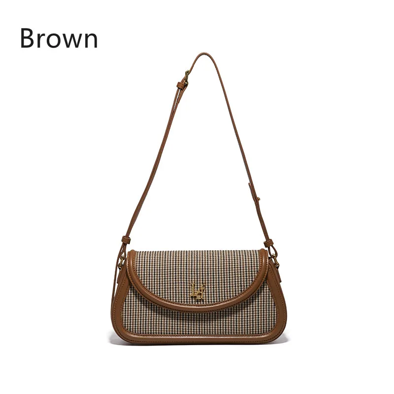 

New trendy ladies fashion retro one-shoulder messenger bag houndstooth underarm baguette