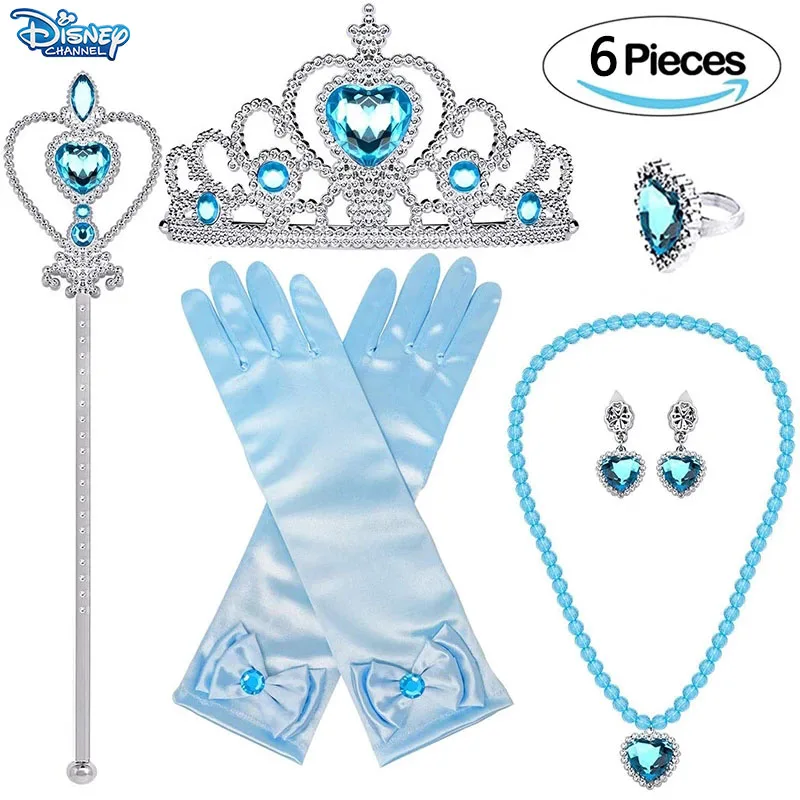 6ps Frozen 2 Elsa Anna Princess Hair Birthday Party Wear Magic Wand Crown Gloves Neacklace Jewelry Set Girl Toys For Kid Cosplay - купить по