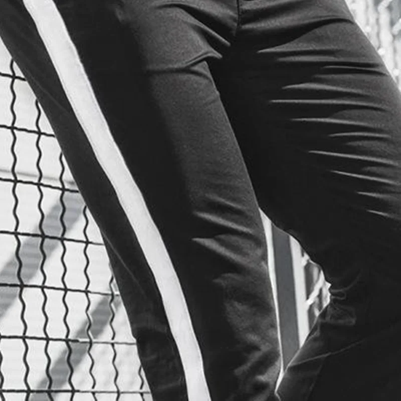 

Men Pants New Fashion Casual Jogger Training Trousers Horizontal Bar Patchwork Cotton Slimming Trousers Mens Casual Pants