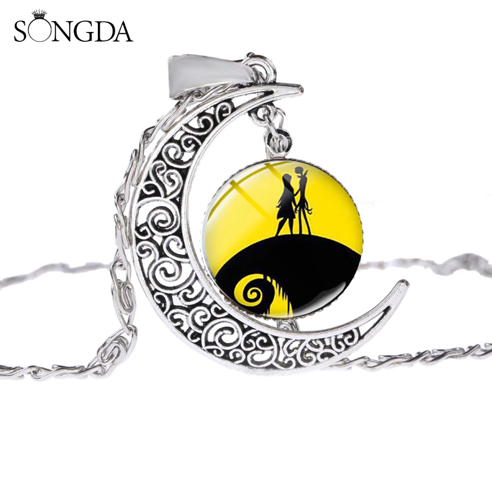 Newest The Nightmare Before Christmas Necklace Jack Skellington Sally Gothic Romantic Hollow Moon Pendant Womens Jewelry | Украшения и