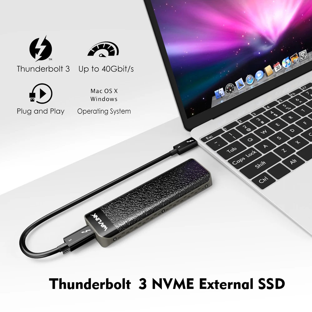 Внешний SSD корпус Wavlink USB C Thunderbolt 3 NVME разъем NVMe Type отличное рассеивание