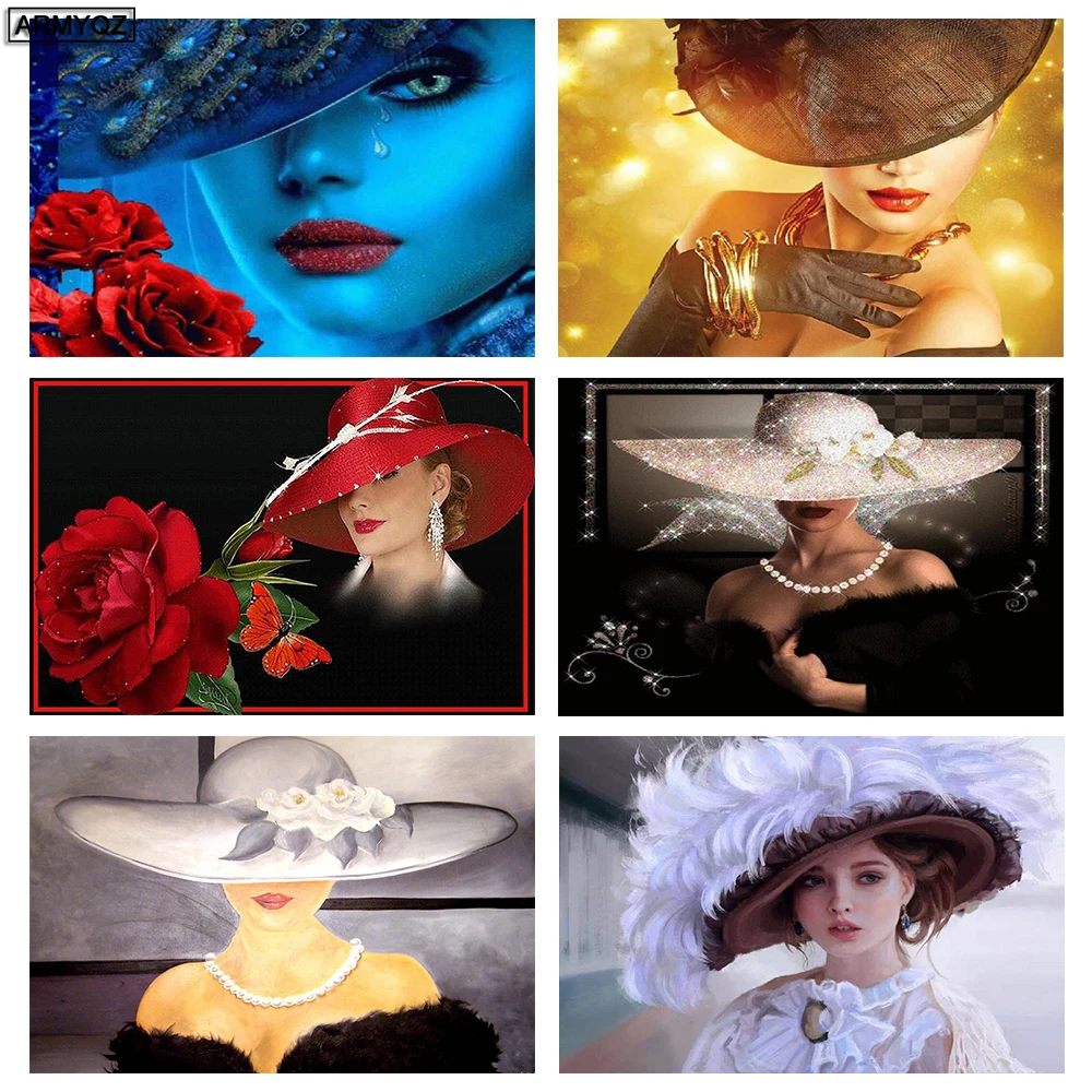 Полноформатная Алмазная вышивка красивая в шляпе сделай сам квадратная алмазная