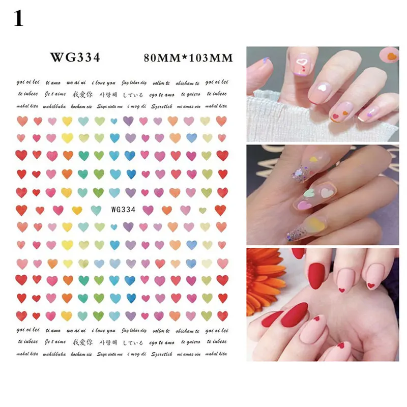 Nail Art Stickers Adhesive Red Lips DIY Manicure Sexy Flowers Love Heart 3D Nail Decals For Decoration Paper Christmas Gift