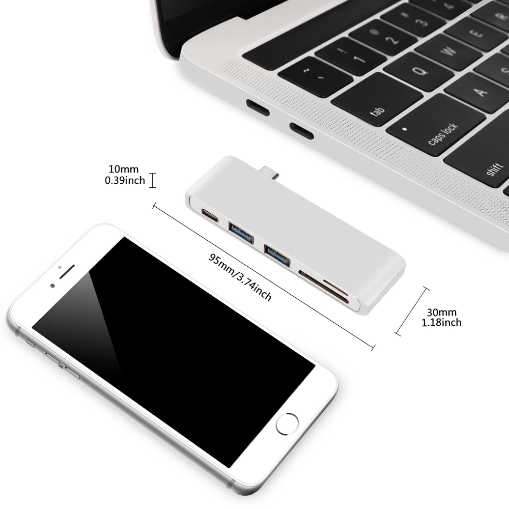 Redlai USB C концентратор для MacBook Air Pro Retina 13 дюймов /// Тип-C USB Hub адаптер с 2 портами(стандарт 3,0 Порты, PD, светодиодный дисплей, SD/TF Card Reader устройство чтения карт