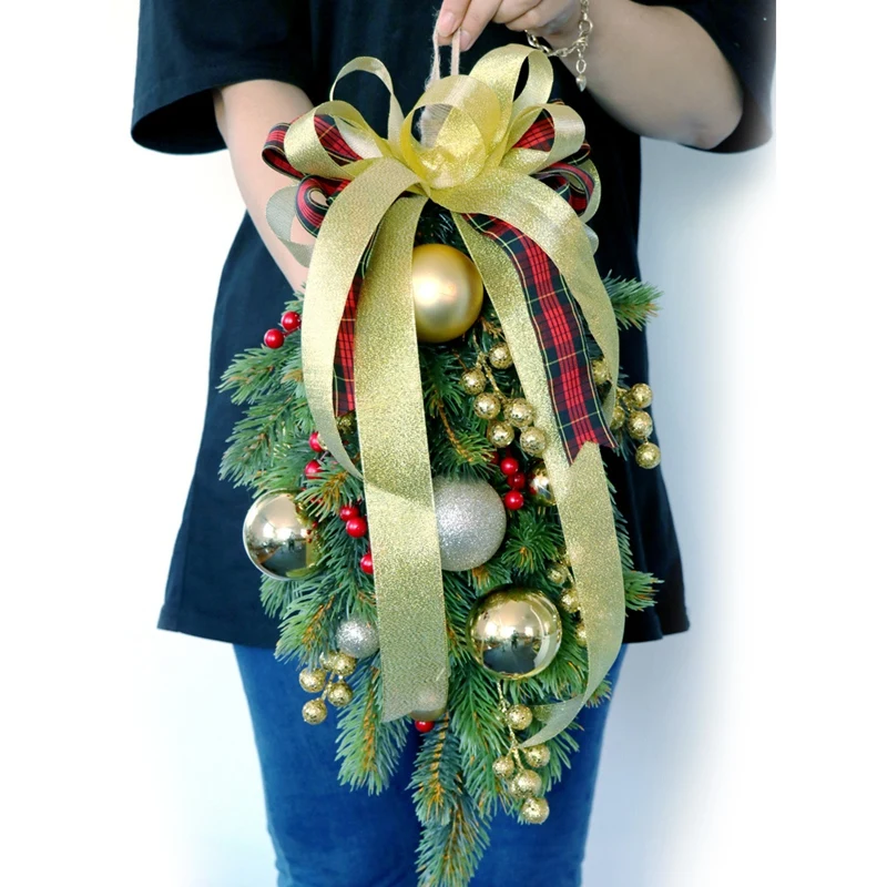 Christmas Swag Teardrop Door Artificial Pine Needles with Red Berry for Holiday Wall Hanging Decor | Дом и сад
