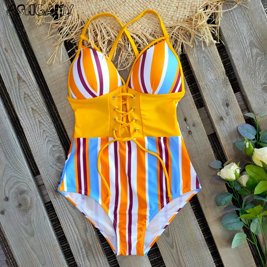 

2021 New Abdomen Control Push Up Swimsuit Print Swimwear Vintage Retro Bathing Suits Bodysuit Beach Wear Backless XXXL
