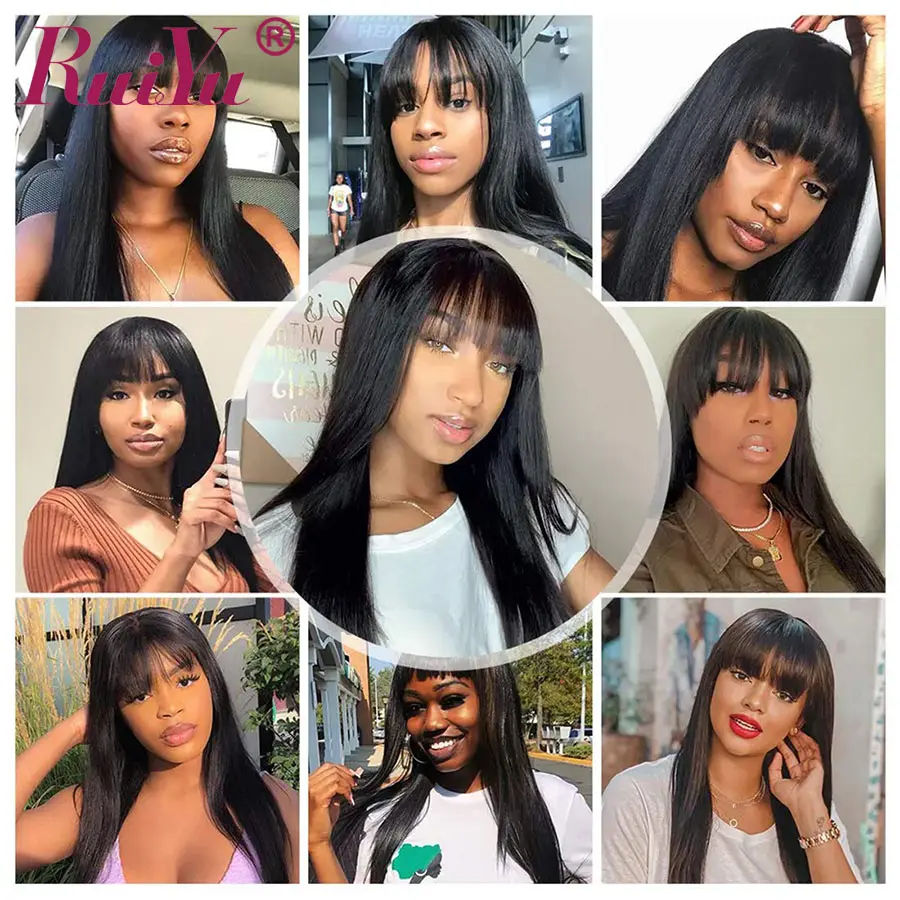 Парики из человеческих волос для женщин прямые парики с челкой средняя часть