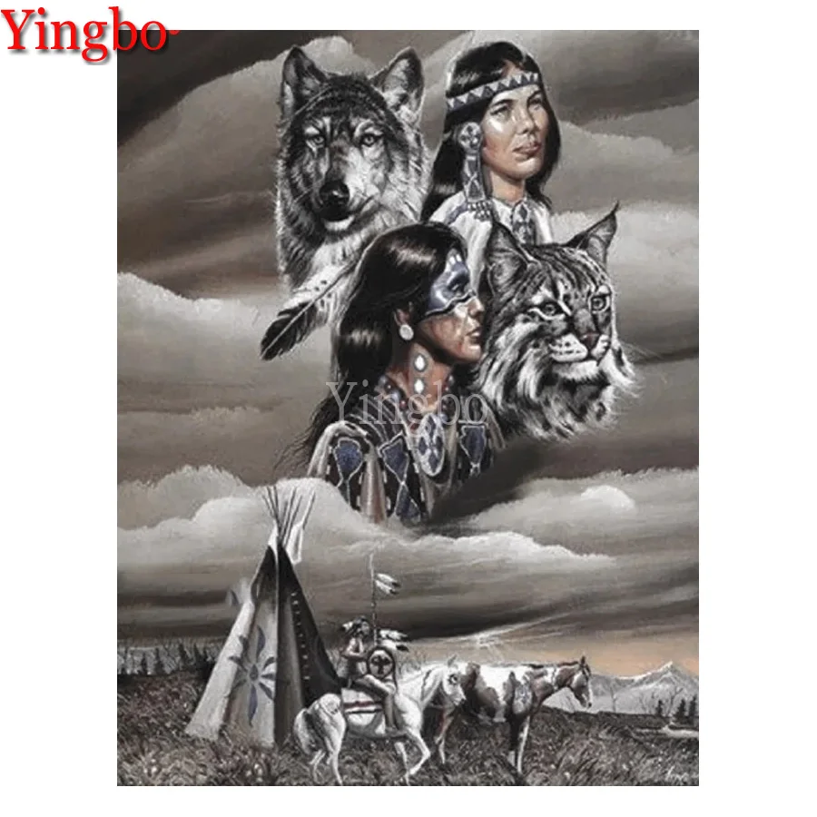 

Full Square/Round Drill 5D DIY Diamond Painting Indian Woman And Wolf 3D Diamond Embroidery Cross Stitch Home Decor