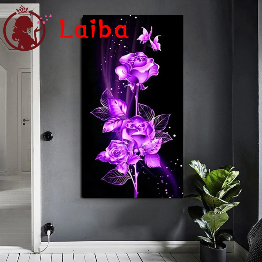 

5d home decoration Purple rose diamond painting full drill square round diamond embroidery diamond art cross stitch mosaic