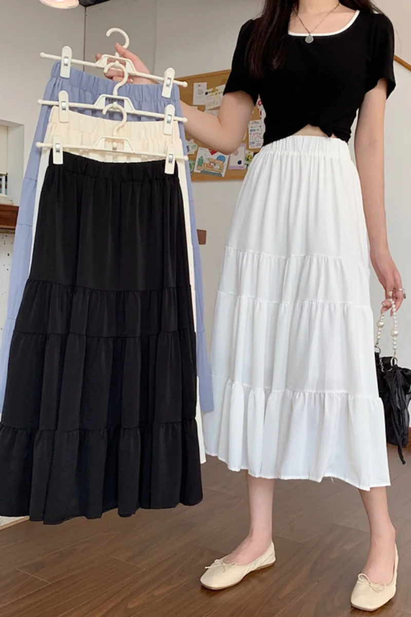 

Spring and summer skirt women 2021 new A-shaped skirt high waist thin splicing cake skirt all over medium and long skirt