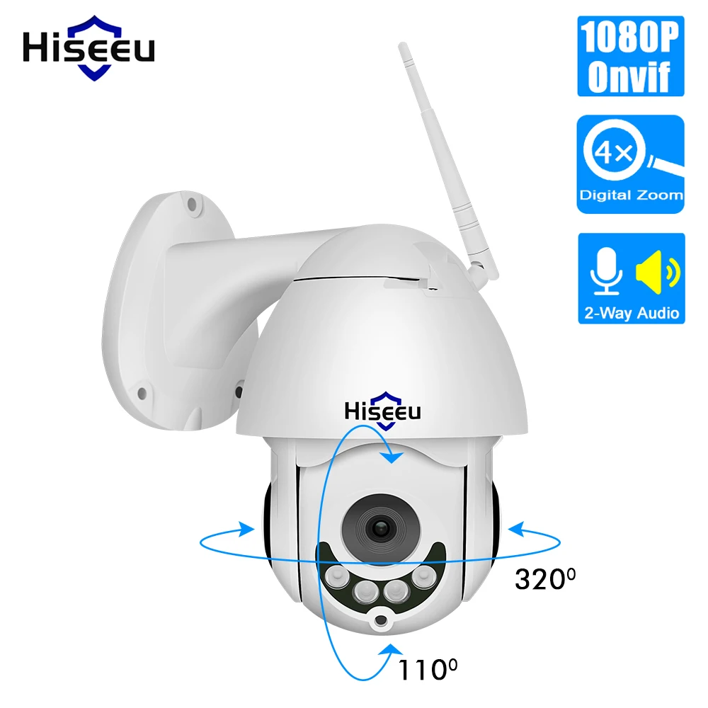 Hiseeu 1080P Беспроводная PTZ скоростная купольная IP камера WiFi наружная двухсторонняя аудио CCTV камера безопасности Видео сетевая камера видеонаблюдения P2P