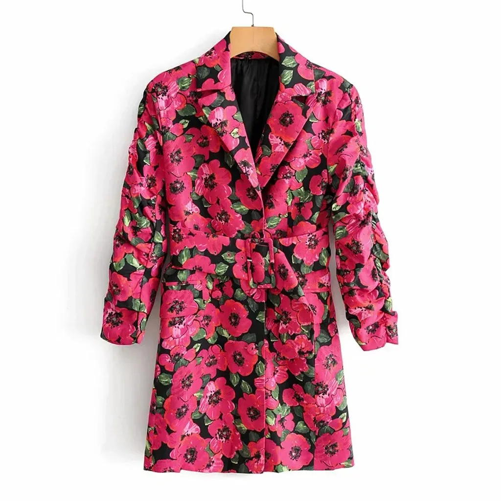 Женская Повседневная куртка с длинным рукавом и цветочным принтом элегантная