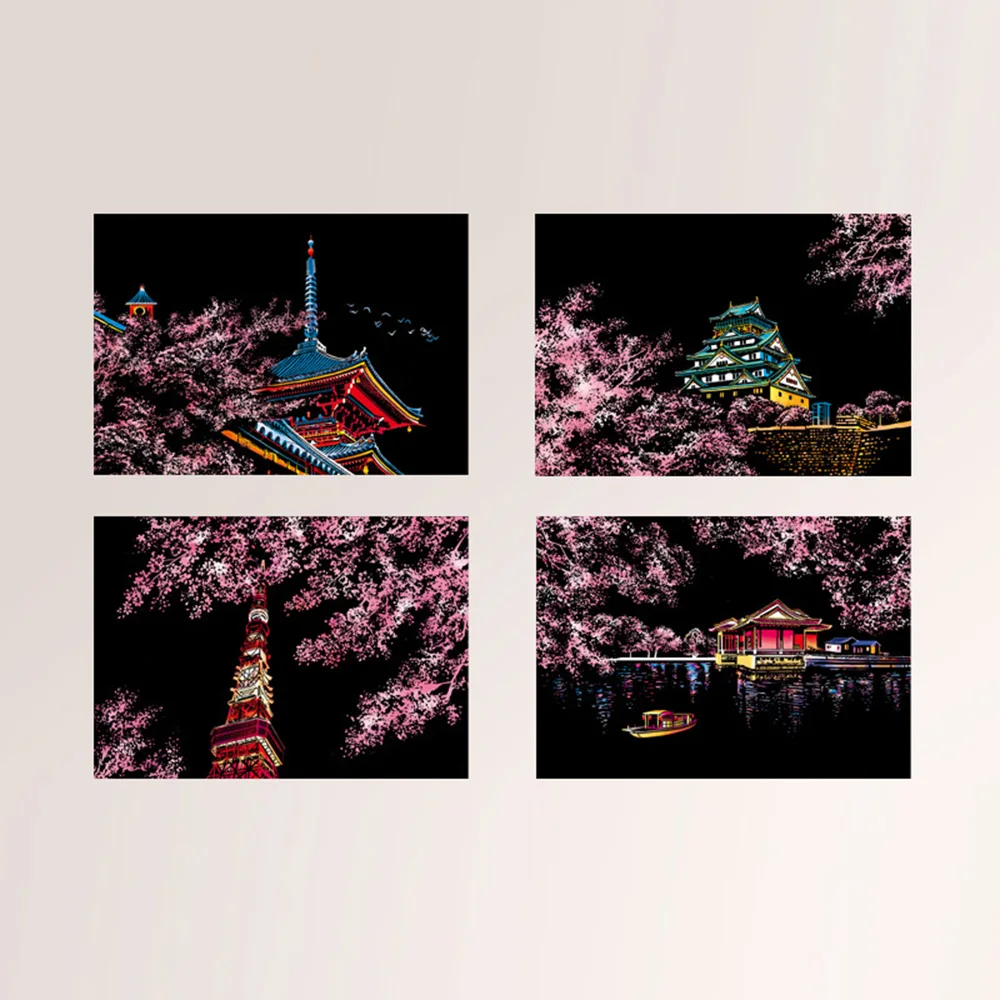 4 шт./компл. креативные поделки Scratch Scraping Painting Night View Sightseeing Pictures игрушки для детей