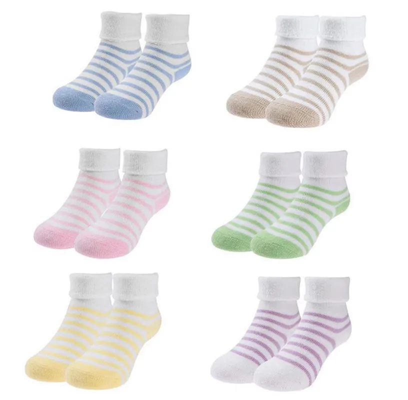 

3Pairs Winter Warm Thicken Cotton Newborn Baby Girls Boys Stripe Side Terry Socks