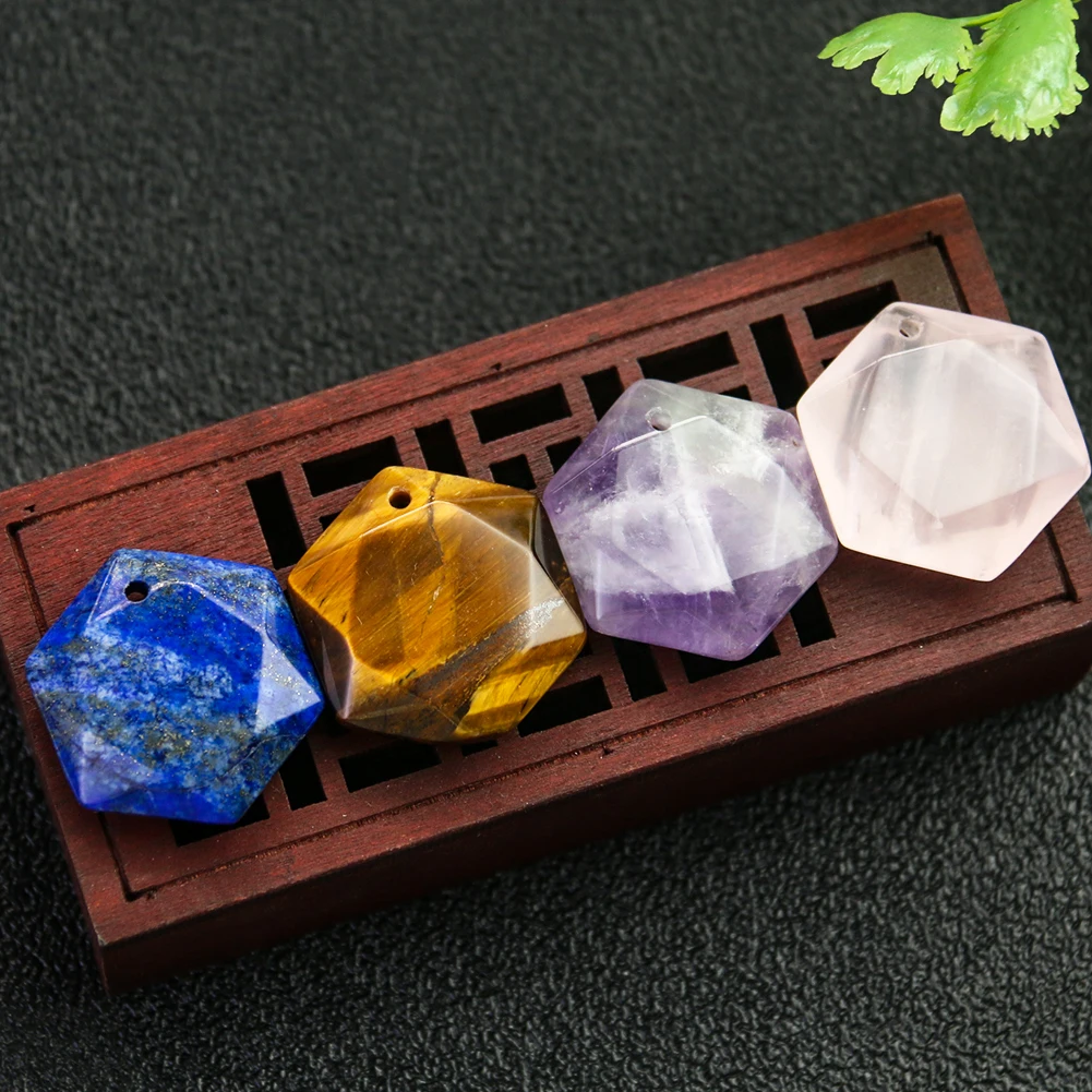 

Natural Gemstone Hexagonal Charm Star of David Crystal Solomon Seal Pendant Metatron Cube DIY Earring Necklace Jewelry Accessory