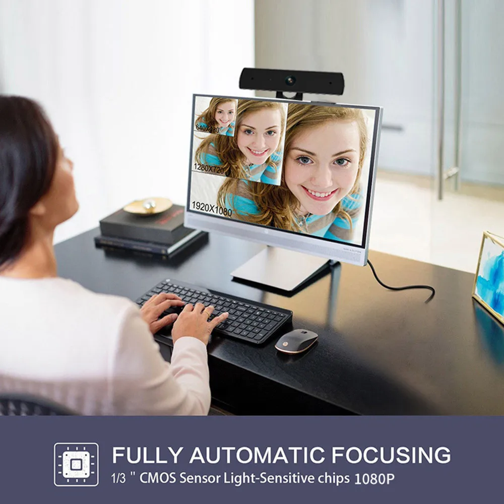Компьютерная камера с USB кабелем HD 1080P со встроенным микрофоном черная веб без