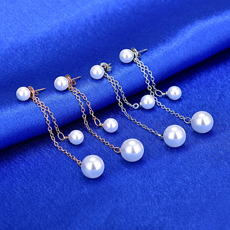 Серьги-подвески женские цвет розовое золото/серебро с искусственным жемчугом |