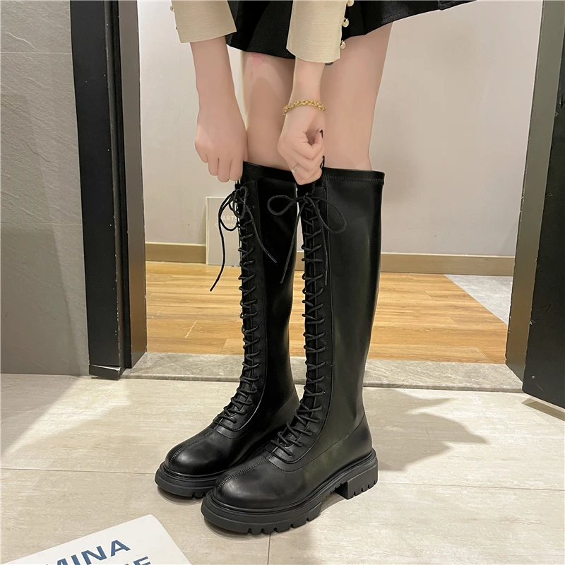 

Черные сапоги до колена на среднем каблуке, женская обувь, зимние теплые длинные сапоги, плюшевые высокие женские сапоги до бедра из искусст...