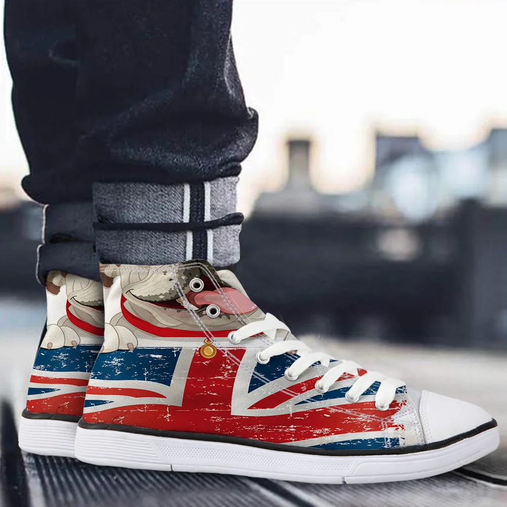 WHEREISART/Женская парусиновая обувь Мопс британский флаг мультяшная Собака высокая