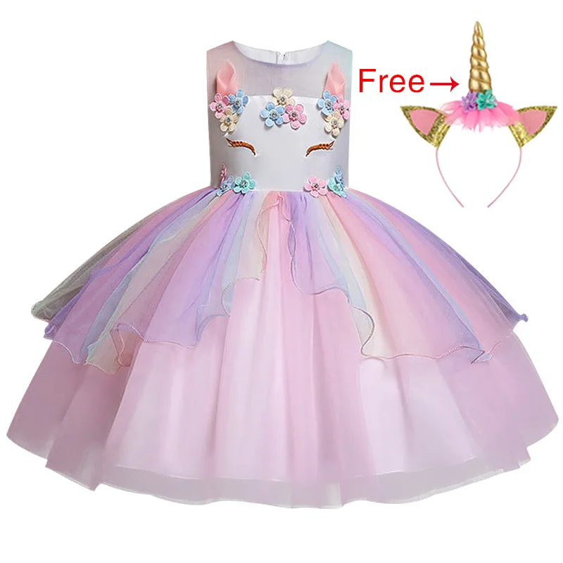 Kids Unicorn Dress for Girls Embroidery Flower Ball Gown Baby Girl Princess Dresses Party Costumes Children Clothing | Детская одежда и