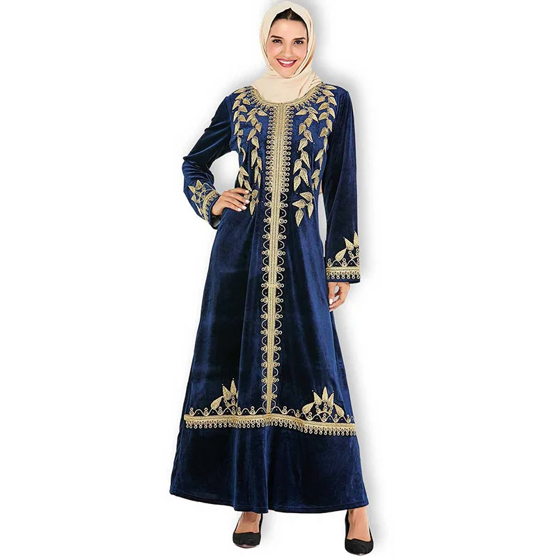 Ближний Восток мода размера плюс для женщин с вышивкой платье халат Саудовская Аравия золото вельветовое платье мусульманское платье с дли...