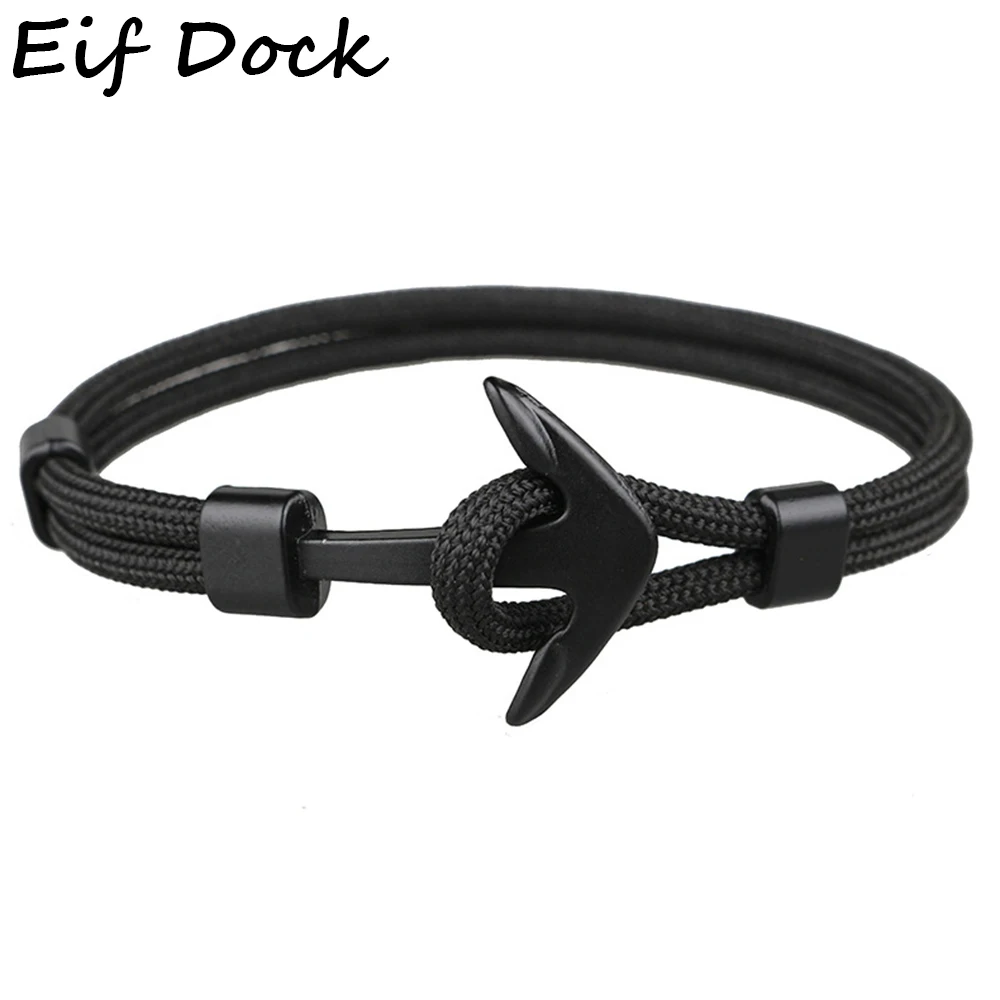 Eif Dock новые модные черные браслеты с якорем для мужчин Очаровательная веревка