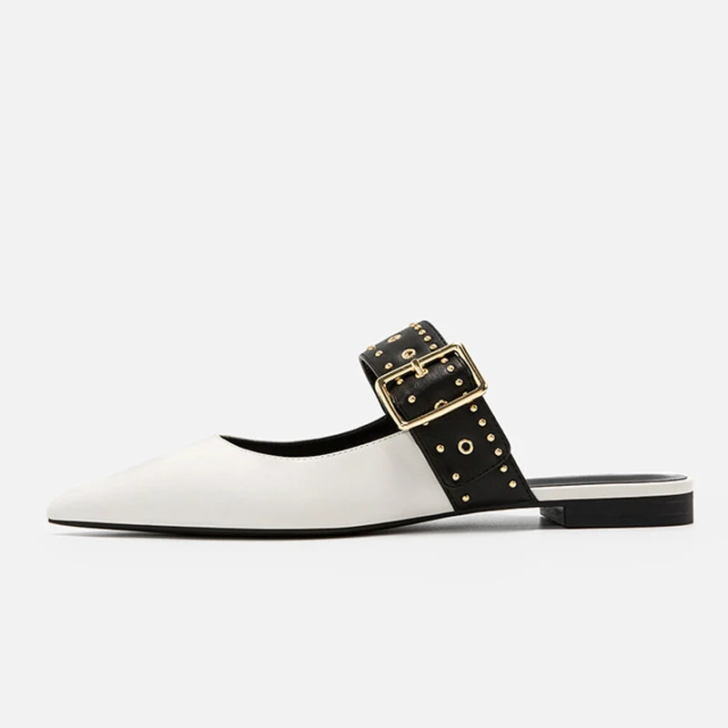 Женские босоножки с заклепками Teahoo летние вечерние мюли на плоской подошве