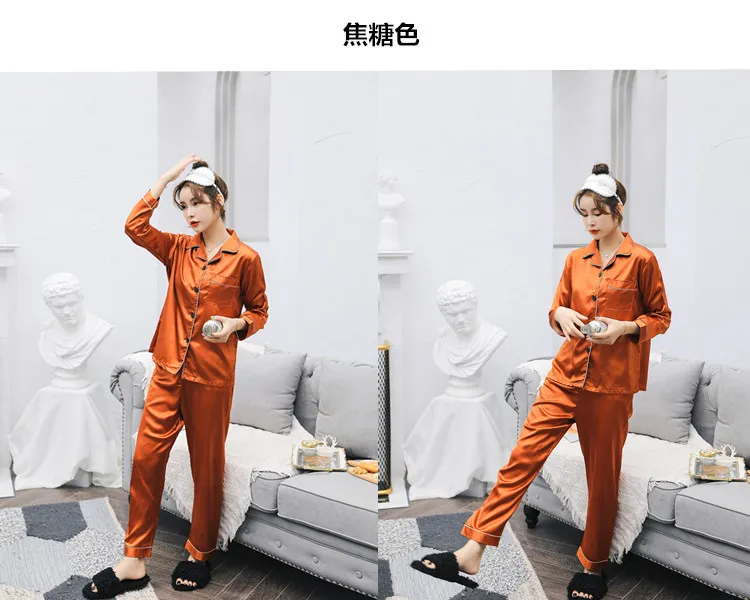 Sexy satin couple pajamas set Silk Pajamas For Women and men Lovers long sleeved autumn Pyjamas Sleepwear Sets Pijama Mujer