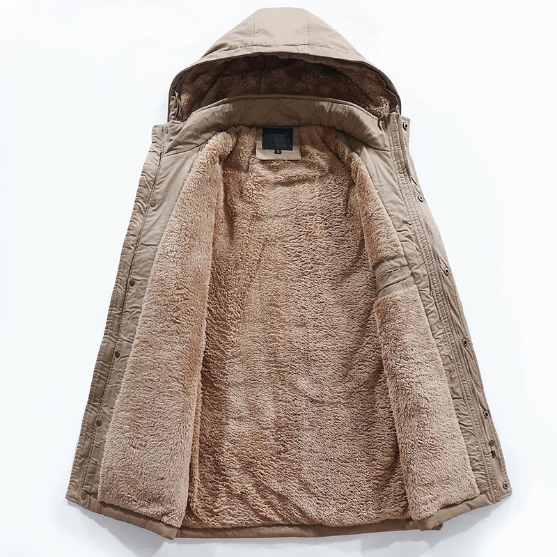 Зимние длинные пальто мужская флисовая куртка Толстая теплая парка с меховым