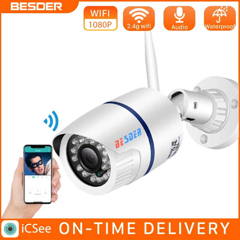 

BESDER iCsee 1080P P2P Wifi Camera Audio Recording IP Camera Wireless Wired Alarm CCTV Bullet Outdoor With SD Card Slot Max 64G