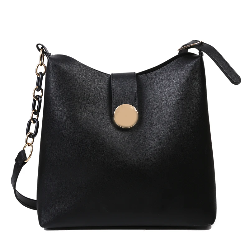 

Pure color Casual Bucket bag New High quality PU Leather Women's Designer Handbag High capacity Shoulder Messenger Bag