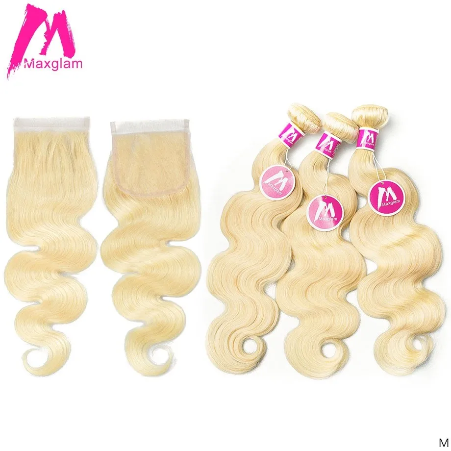 Блонд 613 пряди человеческих волос с закрытием фронтальные бразильские Волнистые