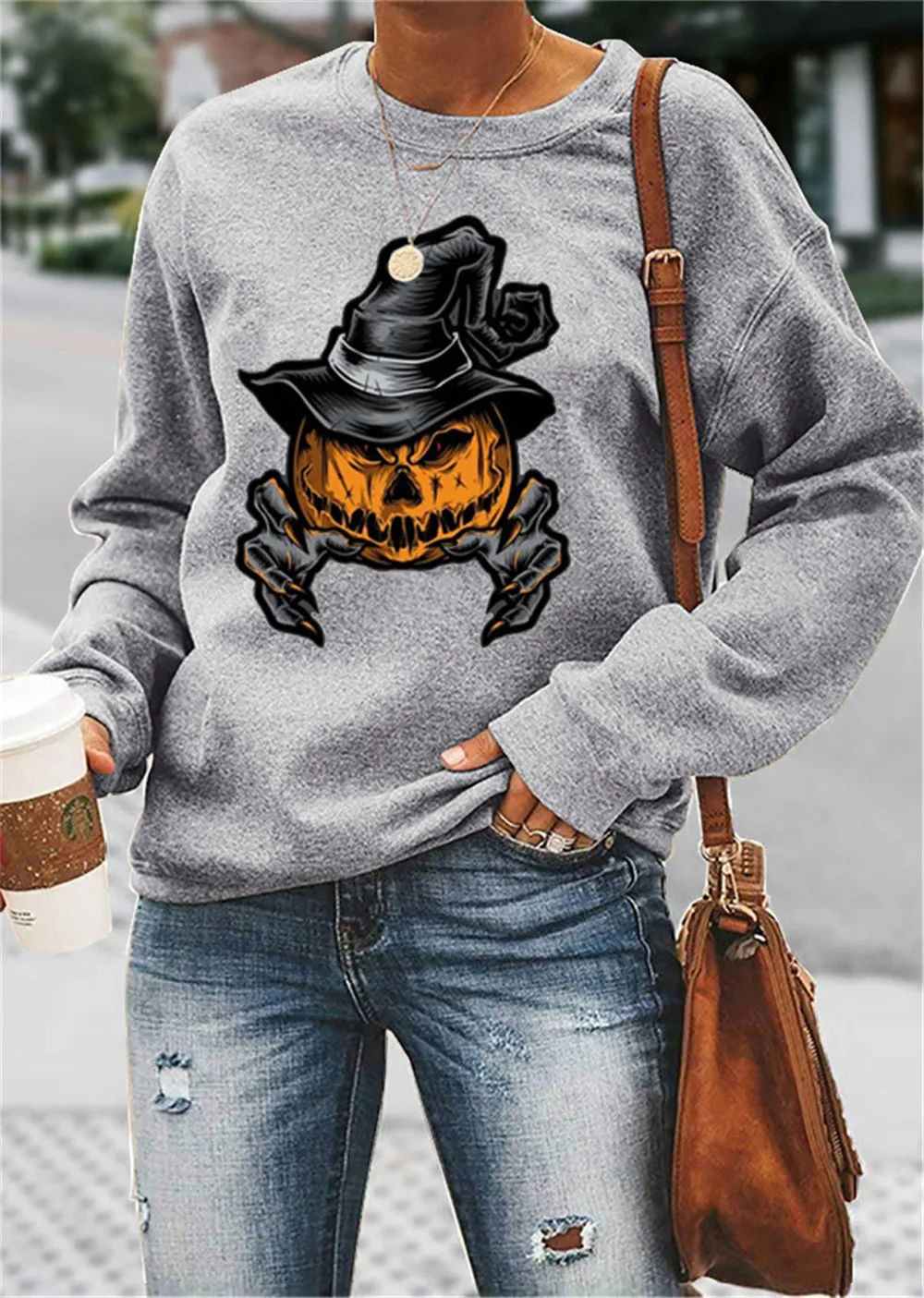 

Halloween Pumpkin Oversized Crewneck Sweatshirt Winter 2020 Women Jumper Casual Long Sleeve Punk Graphic Hoodie Female Clothing