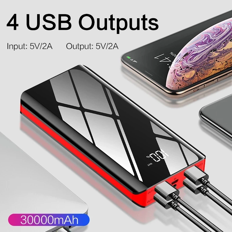 

Внешний аккумулятор на 30000 мА · ч для Xiaomi, iPhone, Samsung, внешний аккумулятор на 4 USB, портативное быстрое зарядное устройство, внешний аккумулятор,...