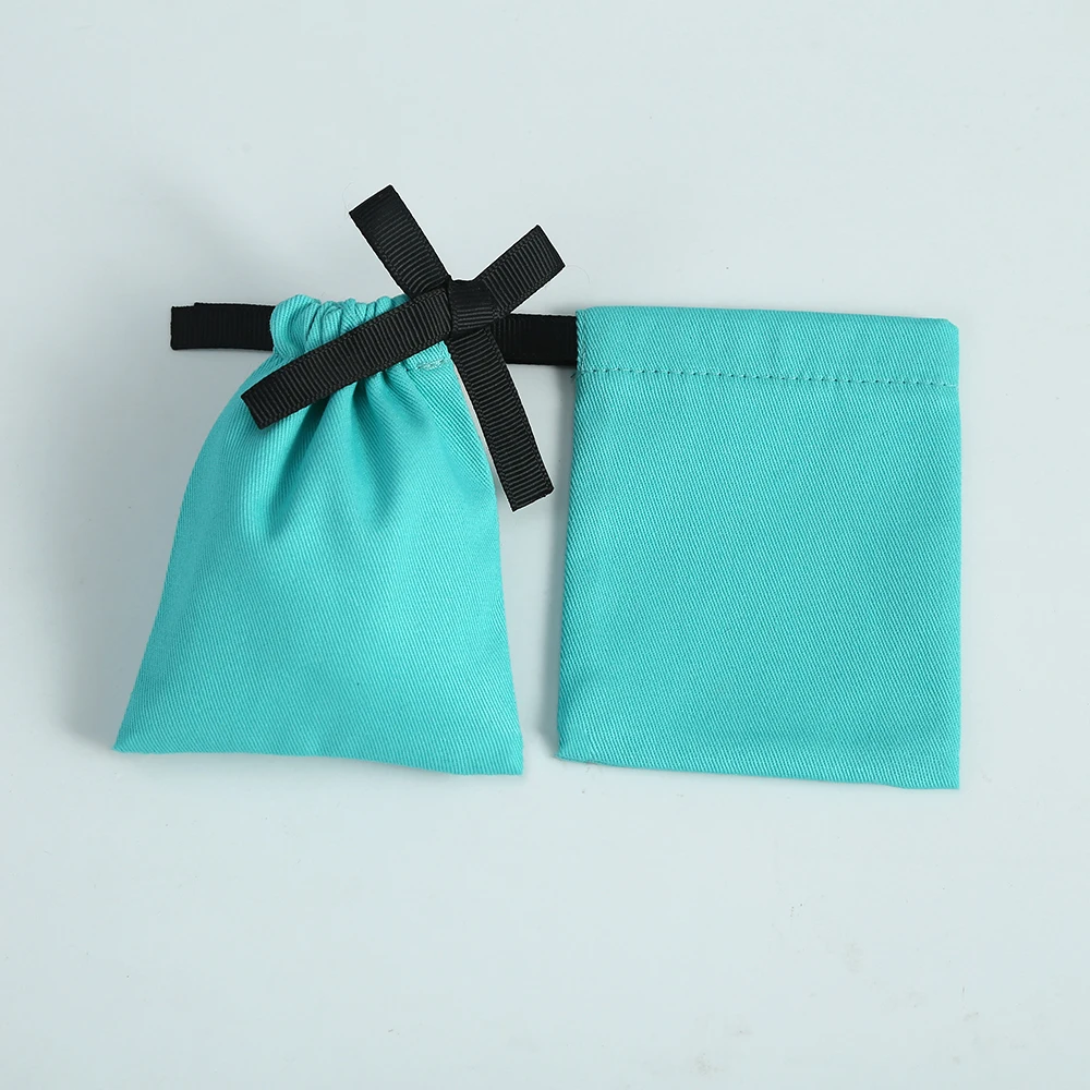 20pcs Jewelry Package Pouch Green Cotton Canvas Bags with Ribbon Small Necklace Earring Packaging Pouch Wedding Favor Gift Bag
